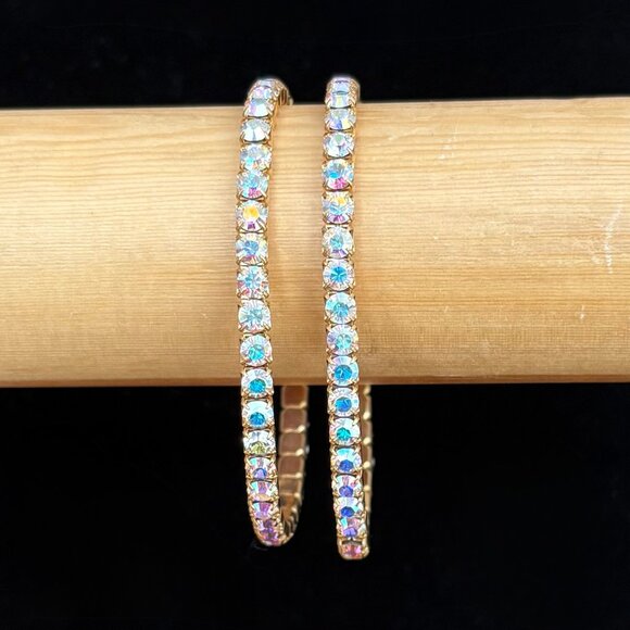 Two Iridescent Stretch Rhinesone Bracelets in Gold Vintage - Picture 1 of 3